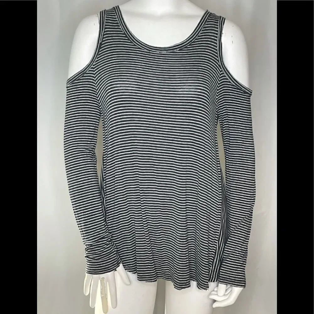 Anthropologie Lazy Sundays cold shoulder striped top S